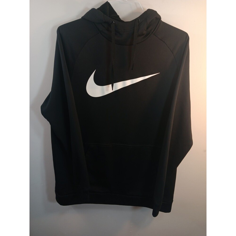 Nike Therma-FIT Men XL Black Pullover Hoodie Big Swoosh Fleece Sweatshirt Gym